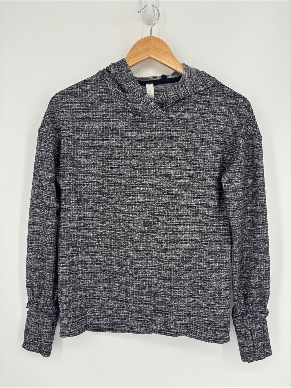 Lululemon Extra Mile Hoodie Running Luon Ringspun Denim Black White Size 2 - EUC